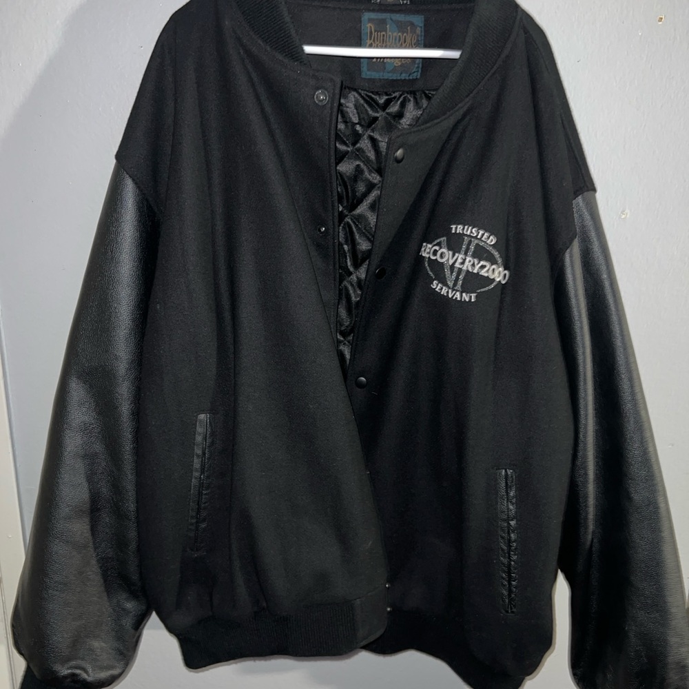Dunbrooke Black Varsity Jacket with White Embroidered Logo